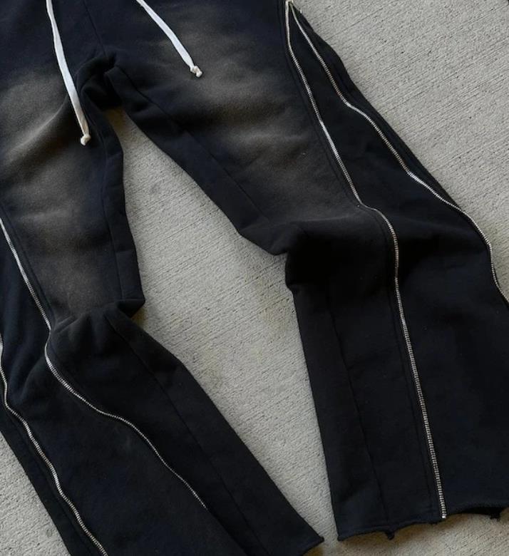 Retro zipper design sense sweatpants men and women Europe and the United States casual pants high street slacks trend wide-leg pants