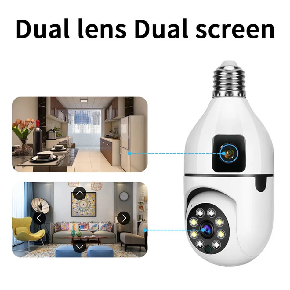 4MP E27 Dual Lens Bulb Camera WiFi Surveillance Night Vision 360 PTZ IP Cameras Human Tracking Indoor CCTV Security Monitor HD 1080P
