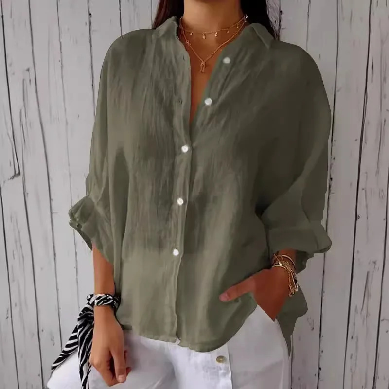 Summer Casual Cotton Linen Button Shirt Women Fashion Loose Solid Lapel Cotton Office Linen Shirt Women Top Retro 2025 White 250327