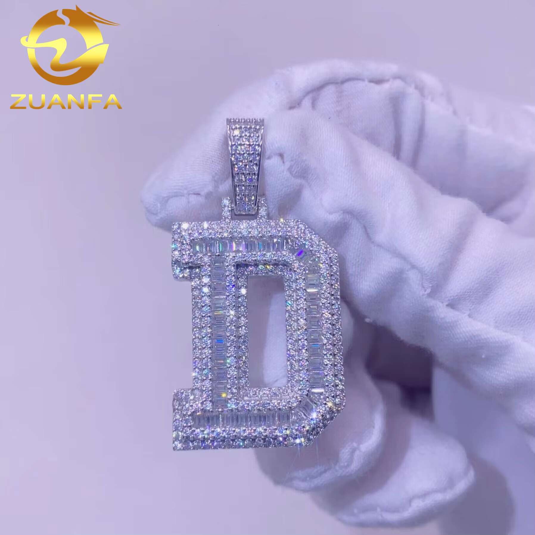 Jewelry Vvs Diamond Iced Out Hip Hop Gold Plated baguette Moissanite Letter Pendant Necklace
