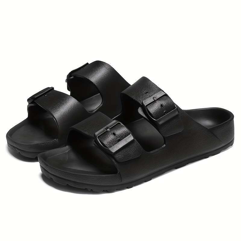 djustable Buckle Men's Trendy Lace Free Slide Sandals, Casual Walking Shoes With Straps
