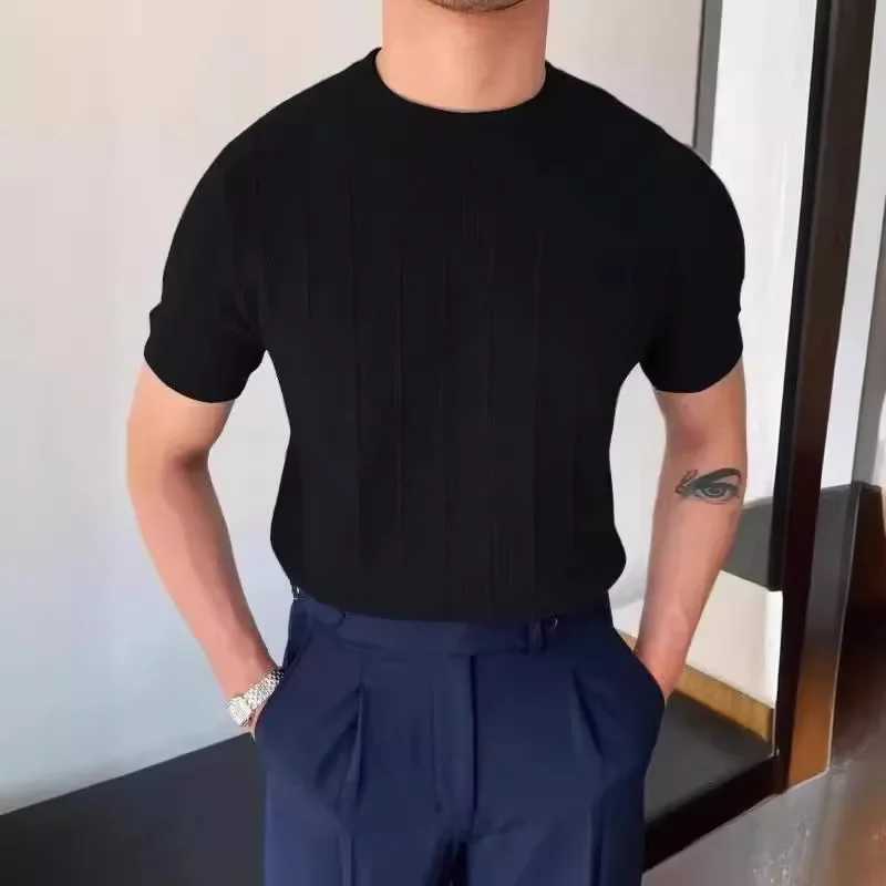 Luxury Knitted T-shirt Mens Summer New Round Neck Short Sleeve Korean Edition Bottom Top KnittedXJ250328