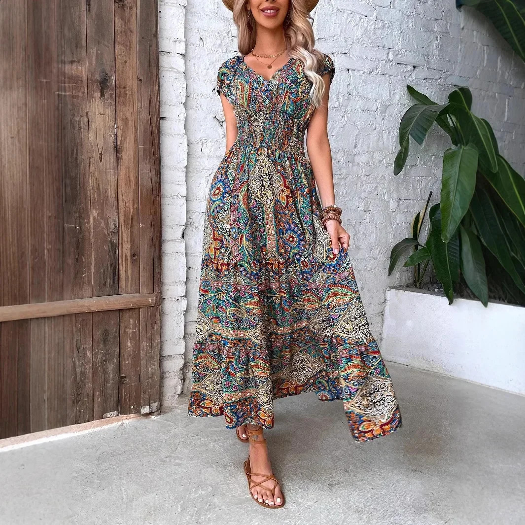 Bohemian Style Maxi Dress Womens Clothing Cross-Border Large Swing Dress Liquidation Sale Negotiable Bulk Pricing 250328