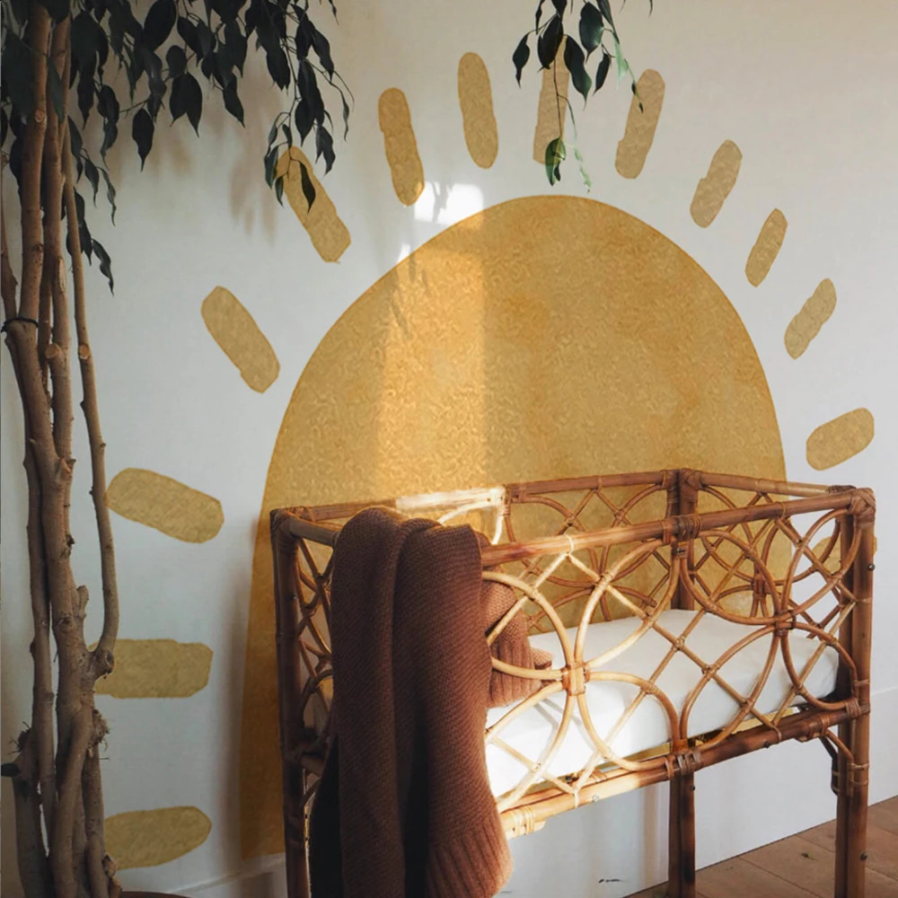 Boho Sun Fabric Wallpaper Kids Wall Stickers Nursery Self-Adhesive Kindergarten Children Babys Room Bedroom Home Decor 250328