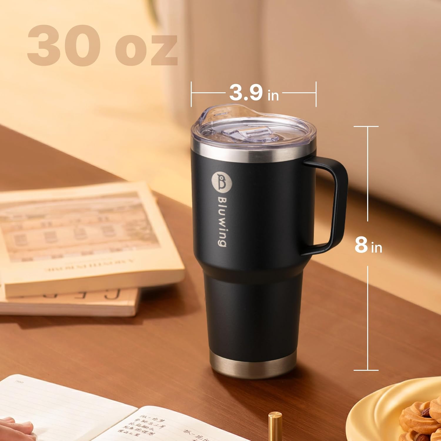 30 oz Insulated Tumbler Cups with Handle and Straw-Stainless Steel Travel Coffee Mug Tumbler