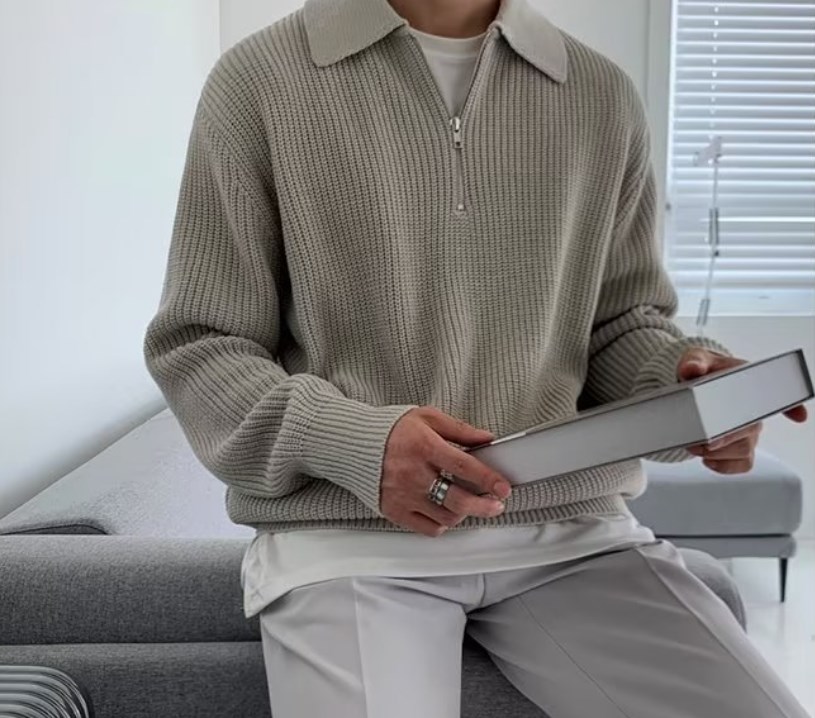 Fashion Solid Color Knitwear Men Long Sleeve Jumper Tops Fal - view 5