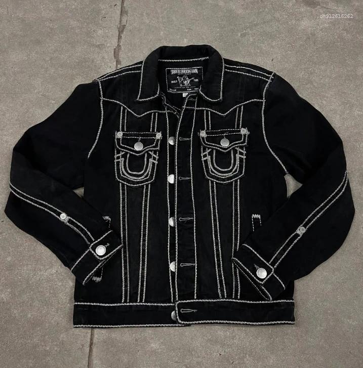 Men's Jackets Y2k Denim Jacket American Fashion Brand Street Hip-hop Retro Clothing Letter Embroidery Motorcycle Sports Thickened Top