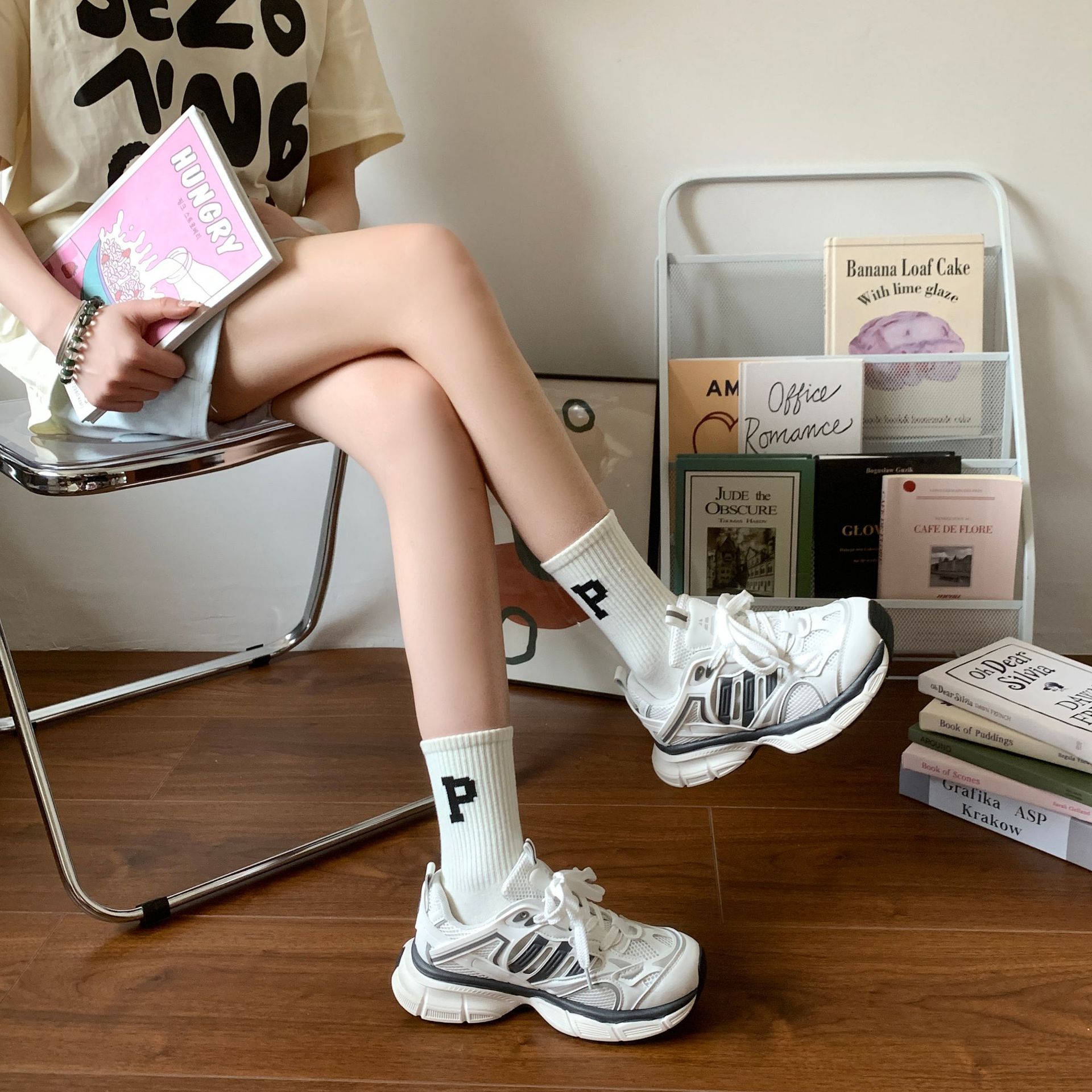 Women's white thick-soled dad shoes new style for 2025 summer mesh lightweight sports shoes