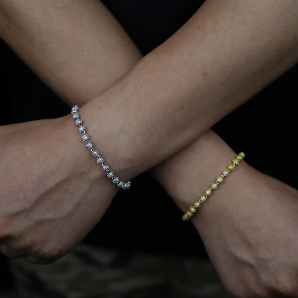 Wholesale Ice Out Shining Hip Hop Rock Mens Jewelry Micro Pave CZ Ball Bead Bracelet 250326