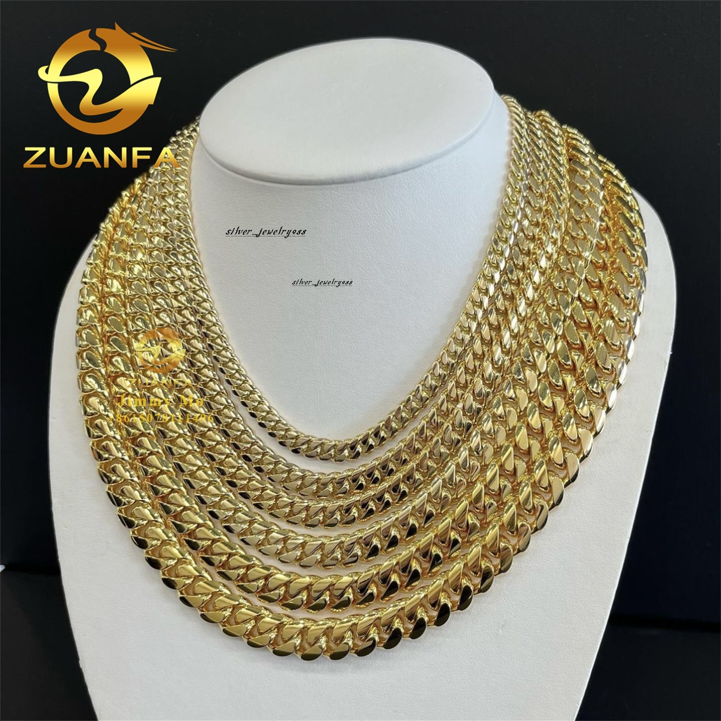 Popular 10mm 12mm Au750 18k Real Solid Yellow Gold Iced Out Hip Hop Jewelry Man Miami Cuban Chain Plain Chain