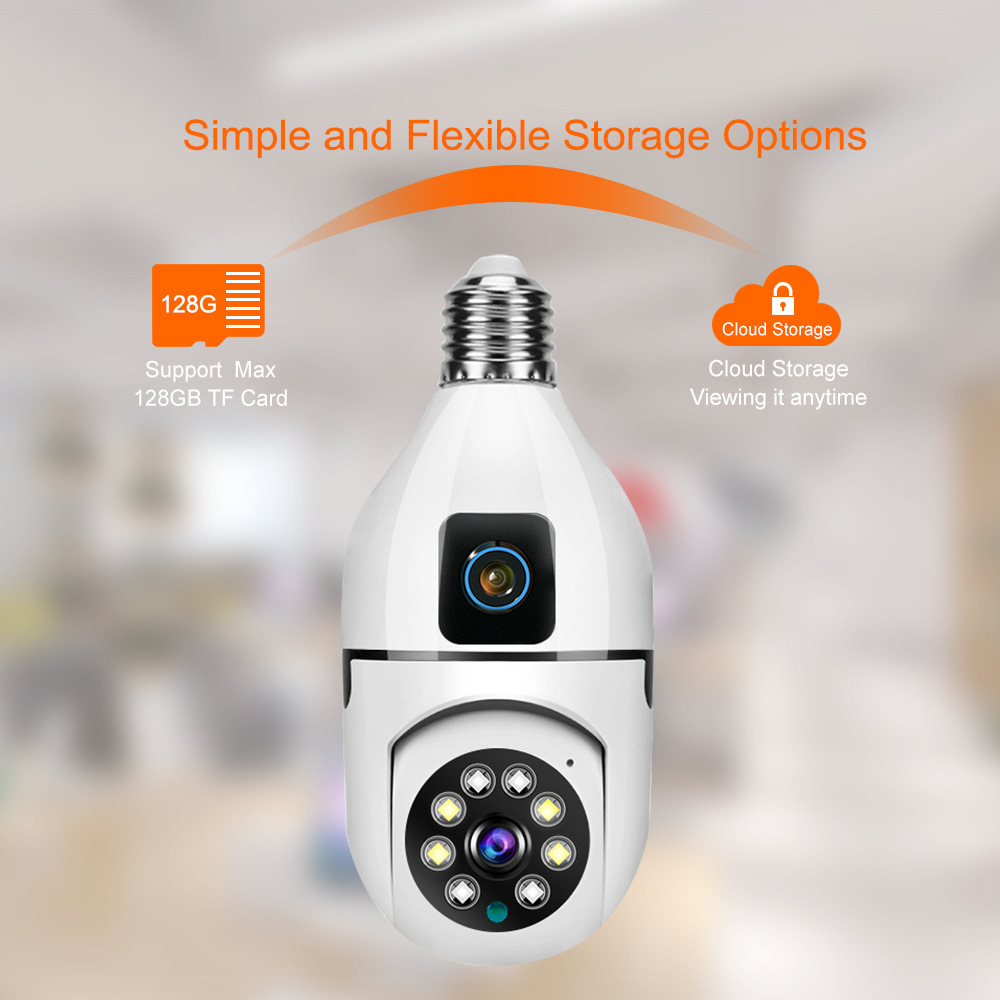 4MP E27 Dual Lens Bulb Camera WiFi Surveillance Night Vision 360 PTZ IP Cameras Human Tracking Indoor CCTV Security Monitor HD 1080P