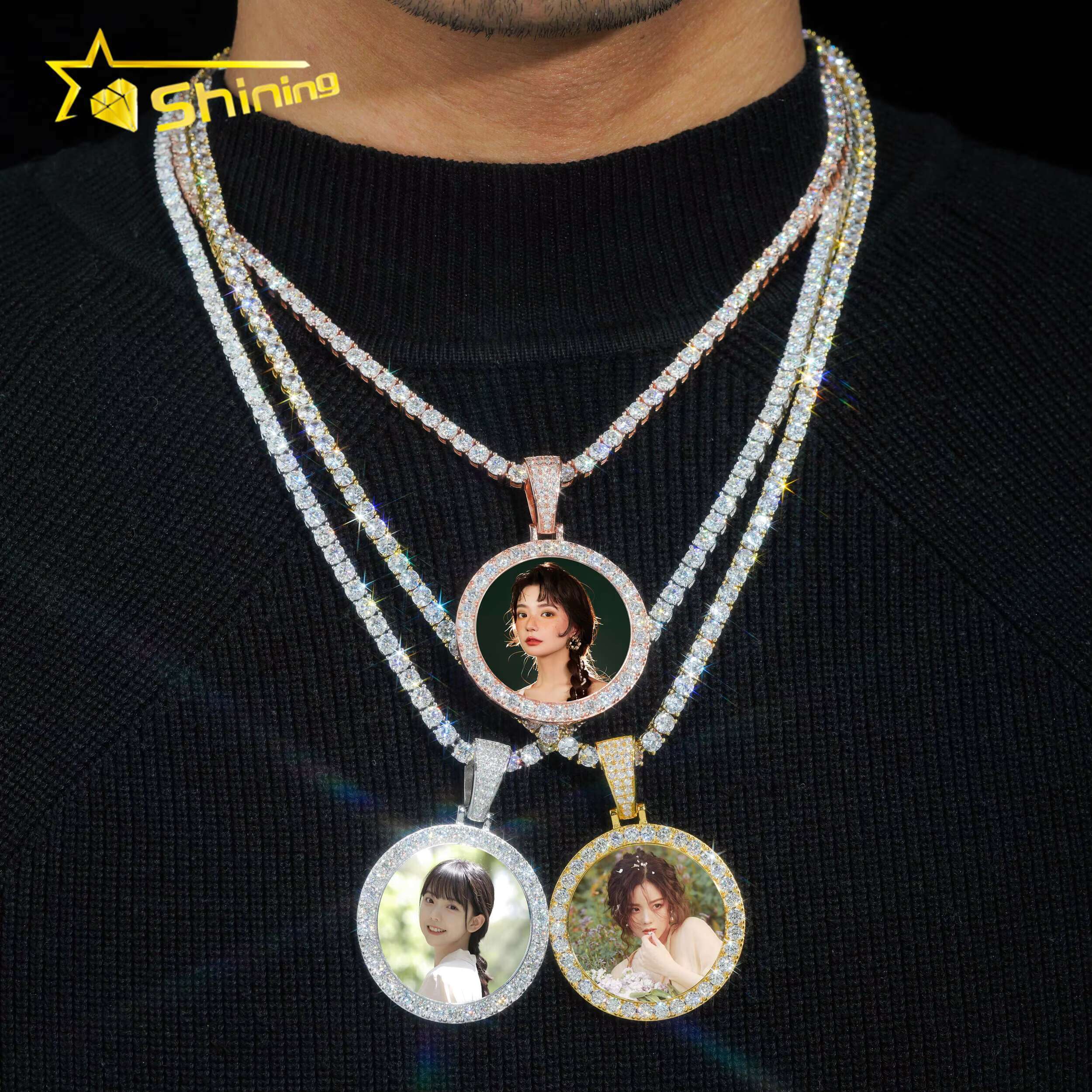 Fine Jewelry Synthetic Sapphire Cover Memory Pendant Waterproof 925 Sterling Silver Gold Plated Photo Pendant Dropshipping