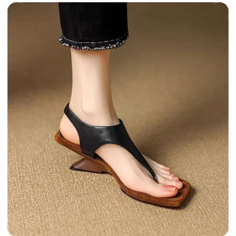 Square Peep Toe Heterotypic Heel Buckle Strap Women's Shoes for Women 2024 New Summer Novelty Mature Daily Sandals