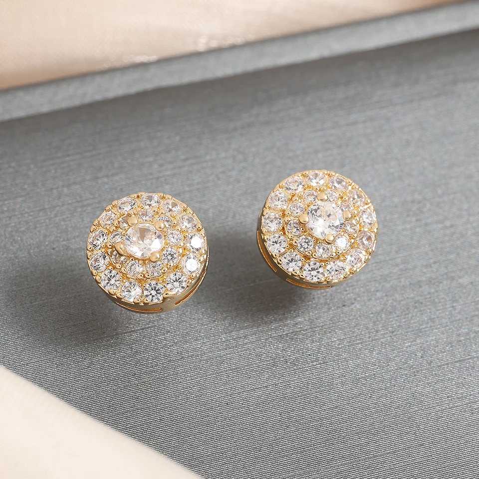 TrendMen Hiphop Rock Round Copper Zirconia Stud Earrings for Men and Boys Silver Metal Crystal Earrings Party Earrings Jewelry GiftsXJ250327