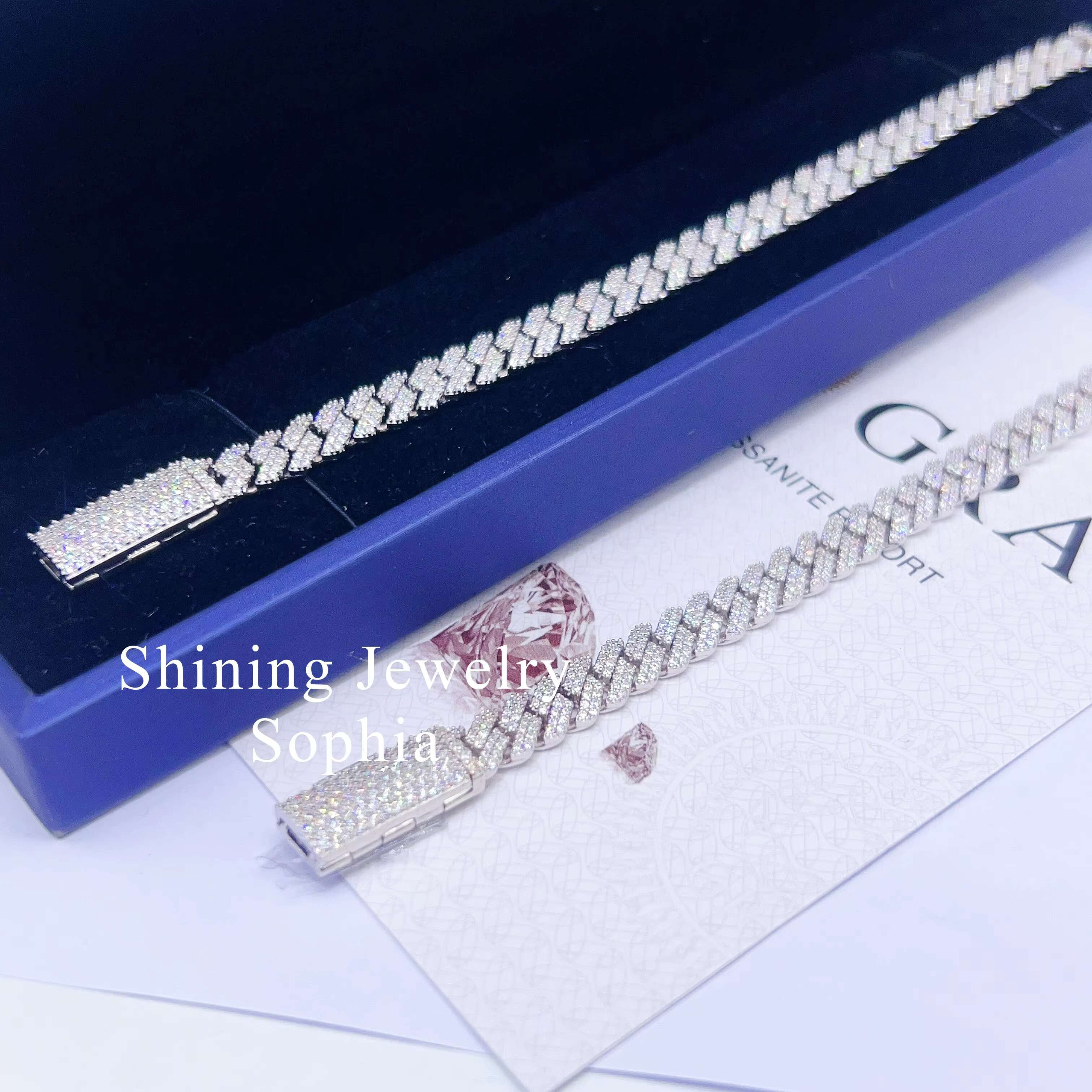 Hip Hop Iced Out Moissanite Jewelry 8mm 7inch 8inch 9inch Silver Cuban Link Moissanite Diamond Cuban Bracelet