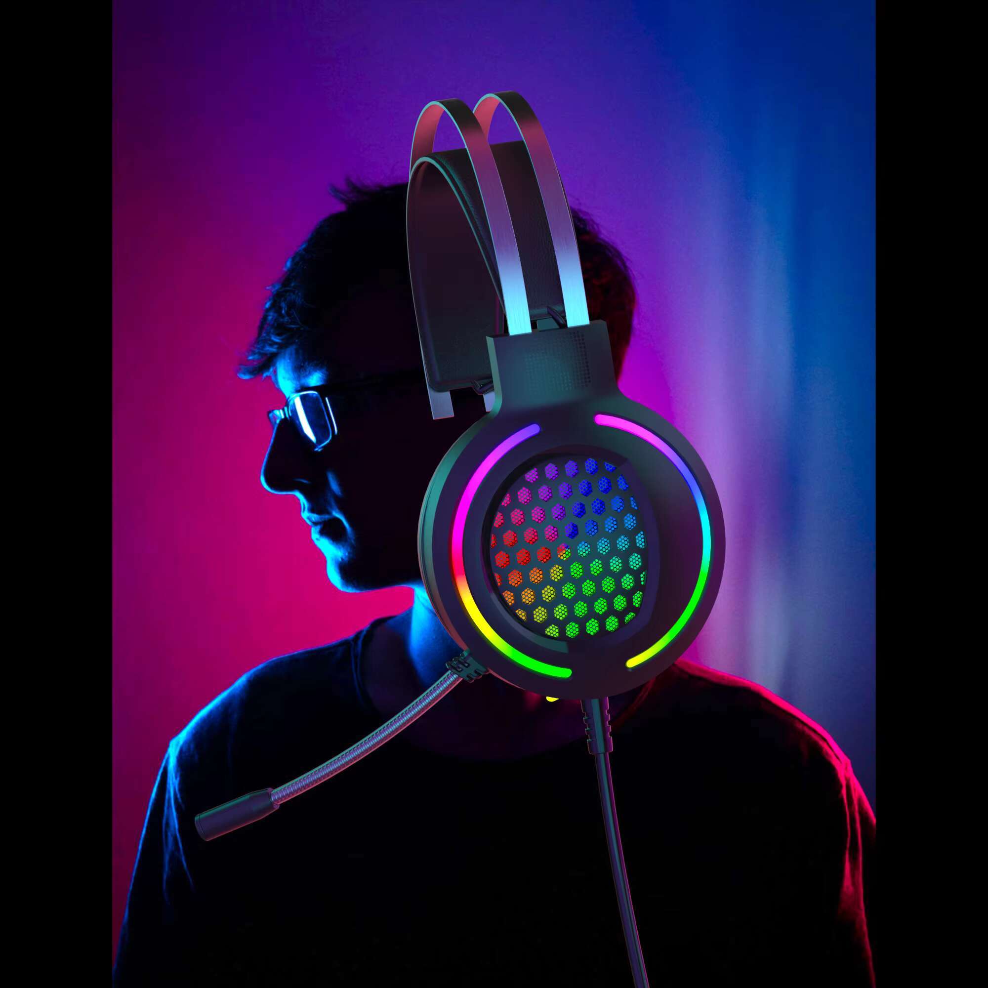 G12 RGB Cool Honeycomb Headset with Microphone USB 7.1 Colorful Light Gaming Headphone for PC/ps4