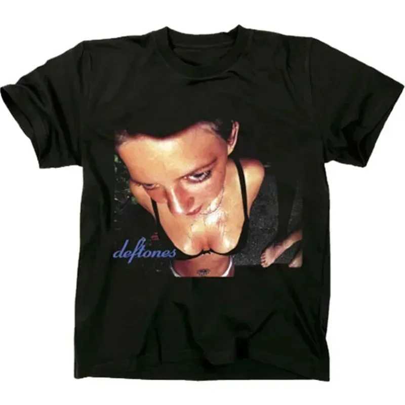 Deftones Mens High Quality Cotton T-shirt Fashion Womens Short sleeved Top Punk Music Style Metal American T-shirtXJ250328