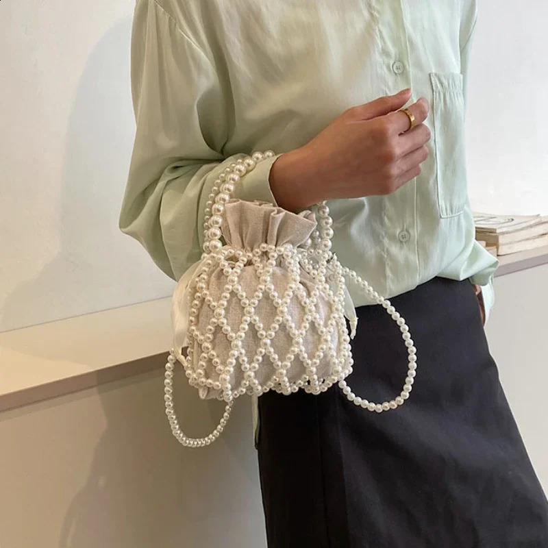 Women Pearl Bag Small Mini Tote Bucket Bag Woven Crossbody Hand Bags for Women Coin Purse Wallet Handbag Ladies Shoulder Bags 250407