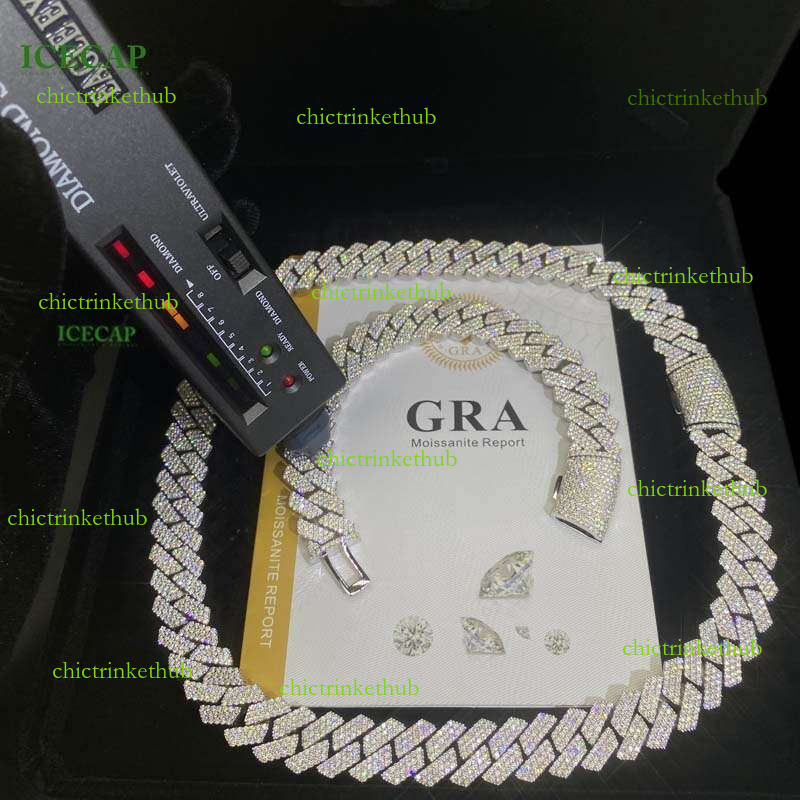 High-end necklace VVS Jewelry Miami VVS Moissanite Sterg Sier Platinum-Plated Men Cuban Chian Bracelet Necklace