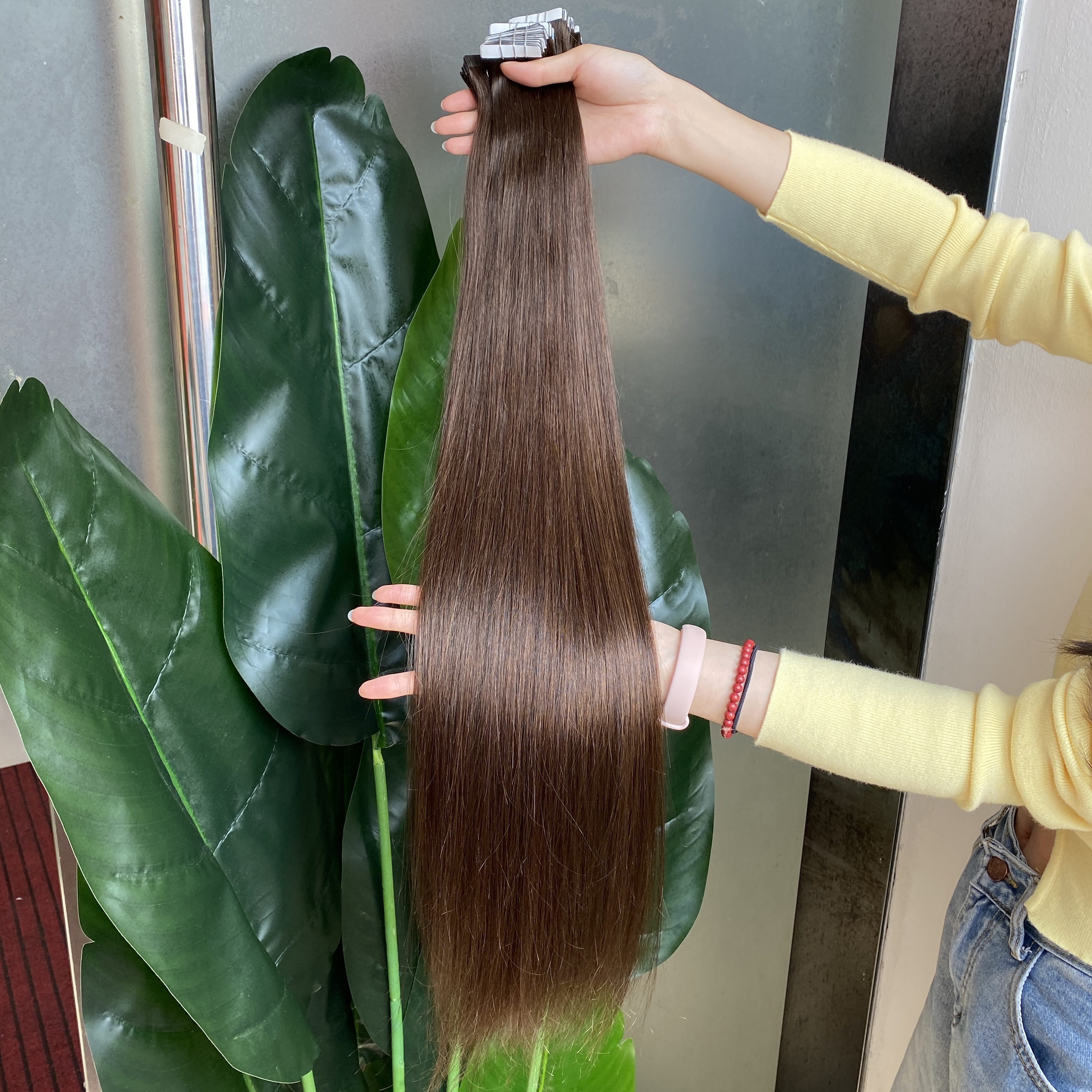 Brown #2 Silky Straight Wavy Tape In Hair Extensions 50g/lot 3 Lots Russian Brazilian Malaysian Indian 100% Raw Virgin Human Hair Weaving