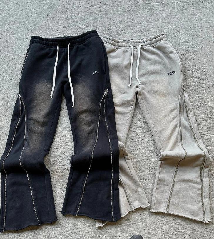 Retro zipper design sense sweatpants men and women Europe and the United States casual pants high street slacks trend wide-leg pants