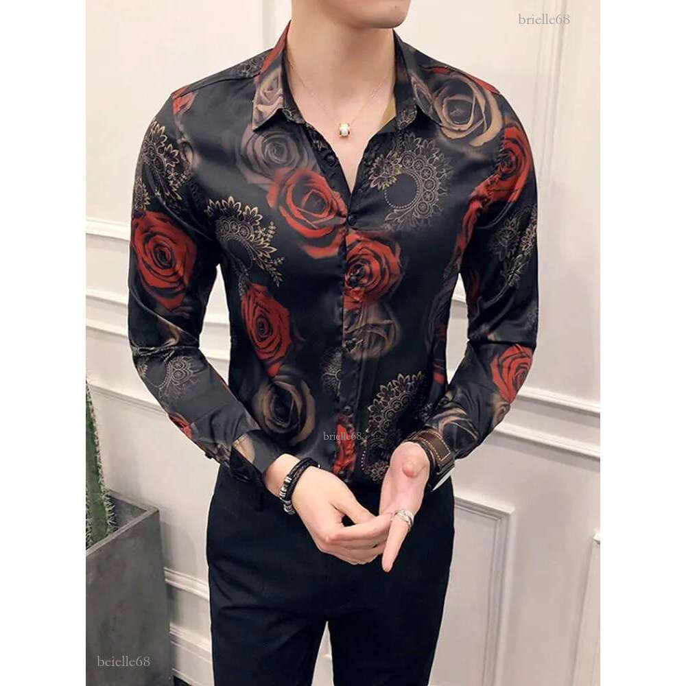 Spring Men Floral Print Flower Shirt Chemise Homme Clothing For Men Club Party Wedding Long Sleeve Shirt Camisa Masculina