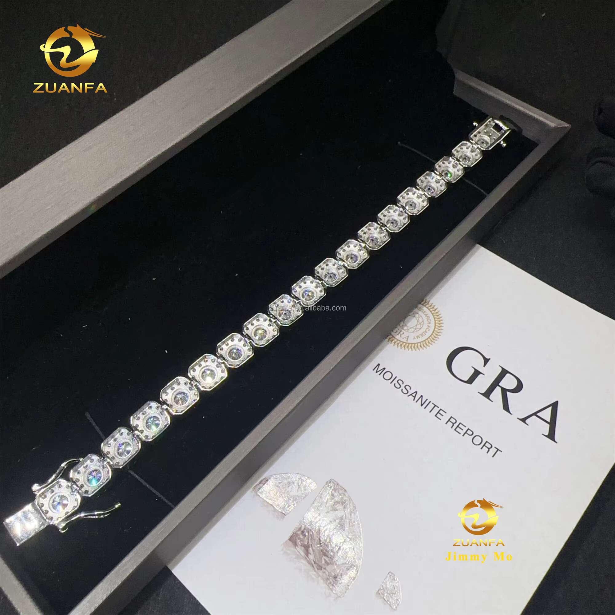 Bulk Stock Fashion 10MM Luxury 925 Sterling Silver Iced Out Hip Hop Jewelry VVS Moissanite Diamond Cut Cluster Tennis Bracelet