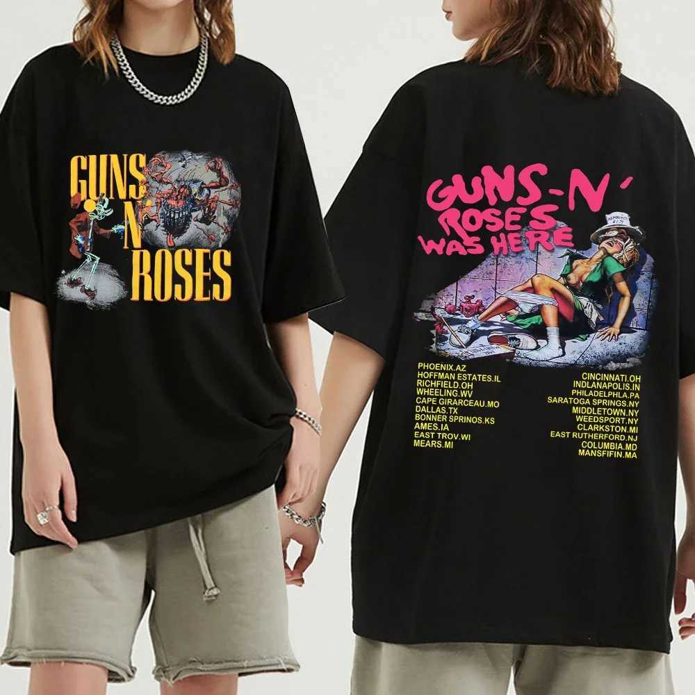 Retro Gun N Rose Rock Band T-shirt Here 1980 Tour T-shirt Casual Women Y2K Hip Hop Street Clothing Short Sleeve T-shirt TopXJ250328