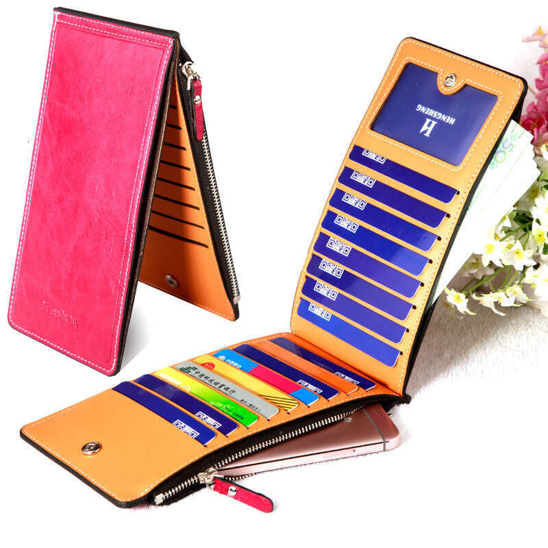 Hengsheng Oil Wax Skin Wallet Multi slot Card Clip Women's Thin Phone Bag Straight