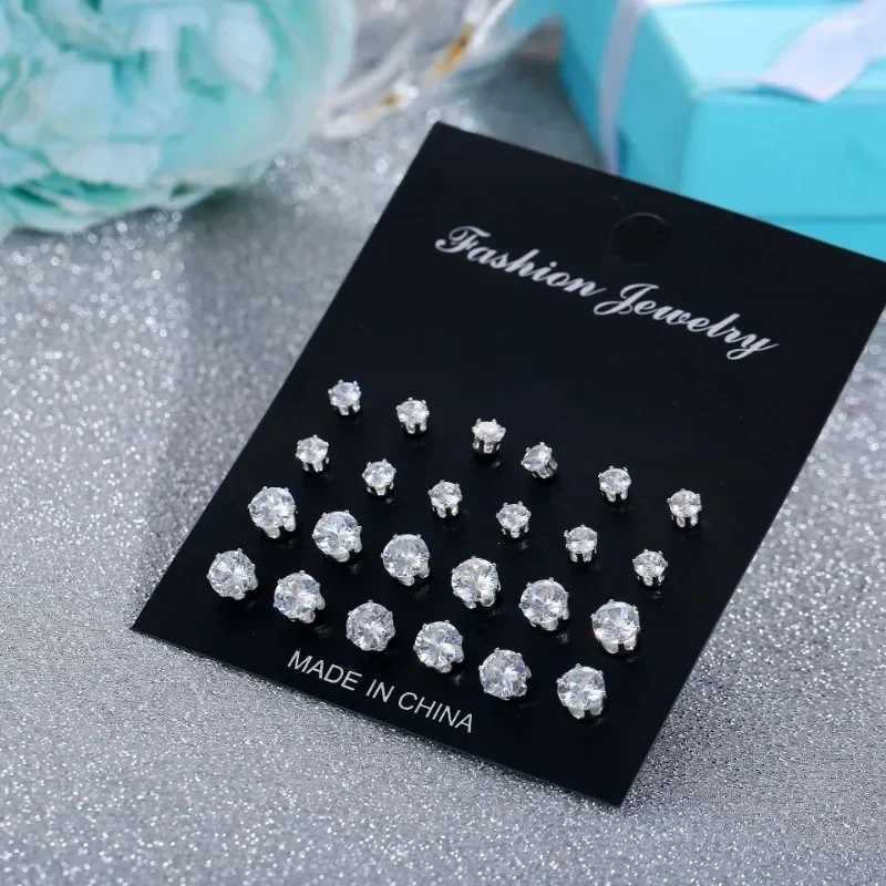 12 pairs/pack of white sparkling wedding stud earrings set suitable for women men crystal jewelry minimalist earrings jewelry giftsXJ250327