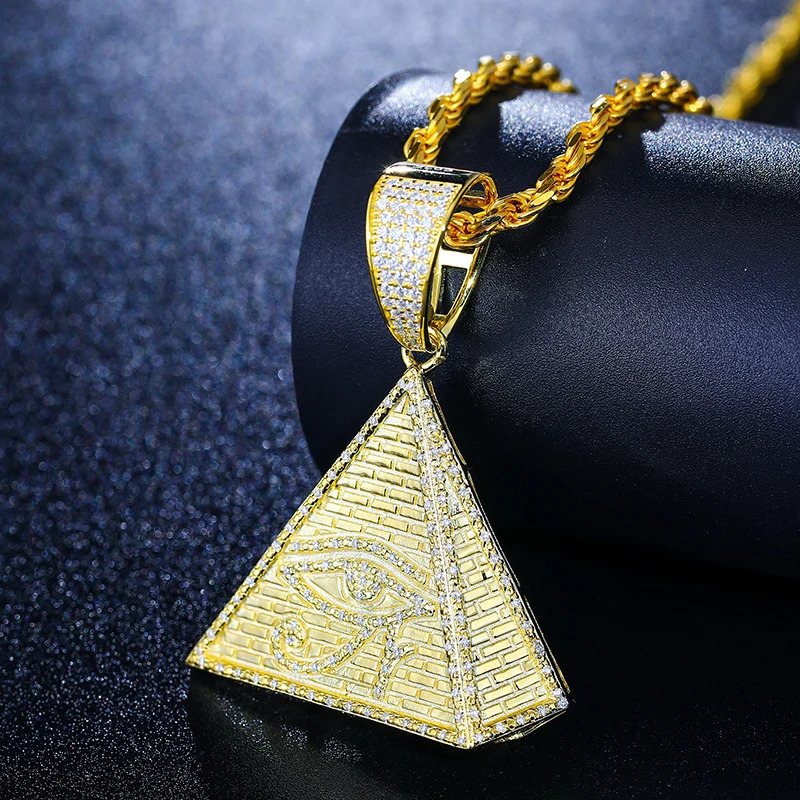 Hip Hop Sterling Silver Egyptian Pyramid Eye Of Horus Pendant Necklace Iced Out Micro Paved D Color Charm Jewelry 250327