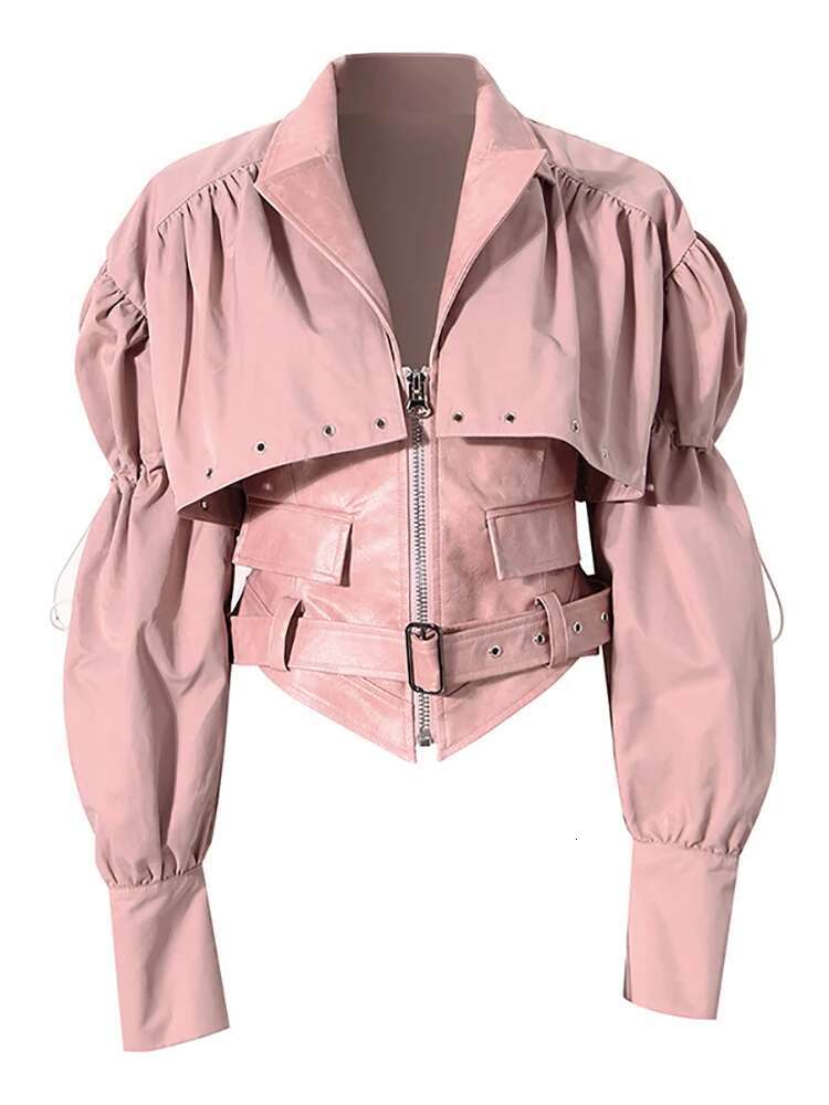 hoodie New Autumn And Winter Fashion Women Clothes Turn-Down Collar Full Sleeves Spliced PU Leather Patchwork Jacket jacket