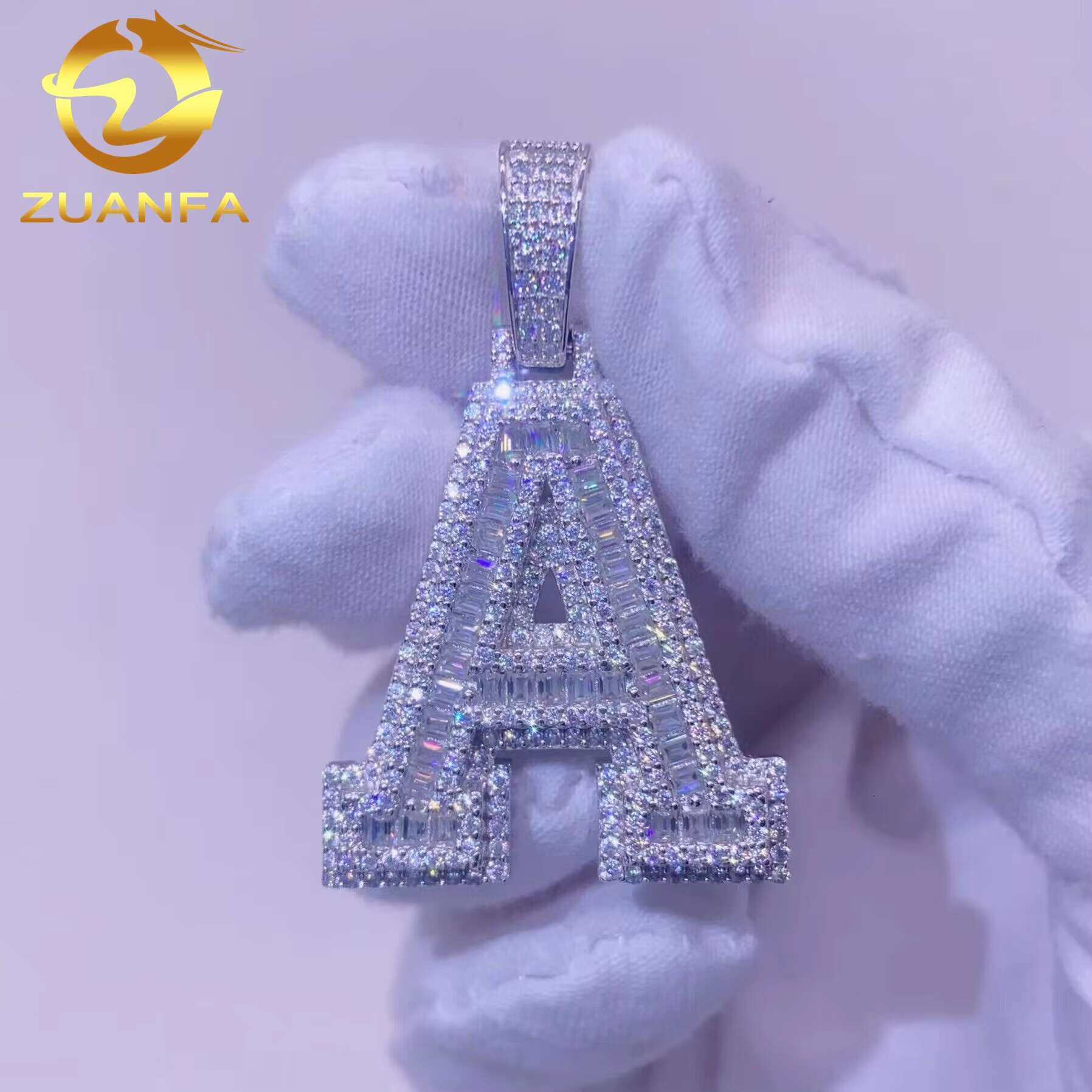 Jewelry Vvs Diamond Iced Out Hip Hop Gold Plated baguette Moissanite Letter Pendant Necklace