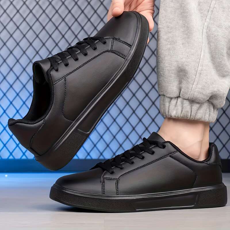 designer shoes men's Classic Black Faux Sneakers, Round Toe Casual Sports Style All-Season Slip-Resistant Durable Shoes with EVA Sole Breathable