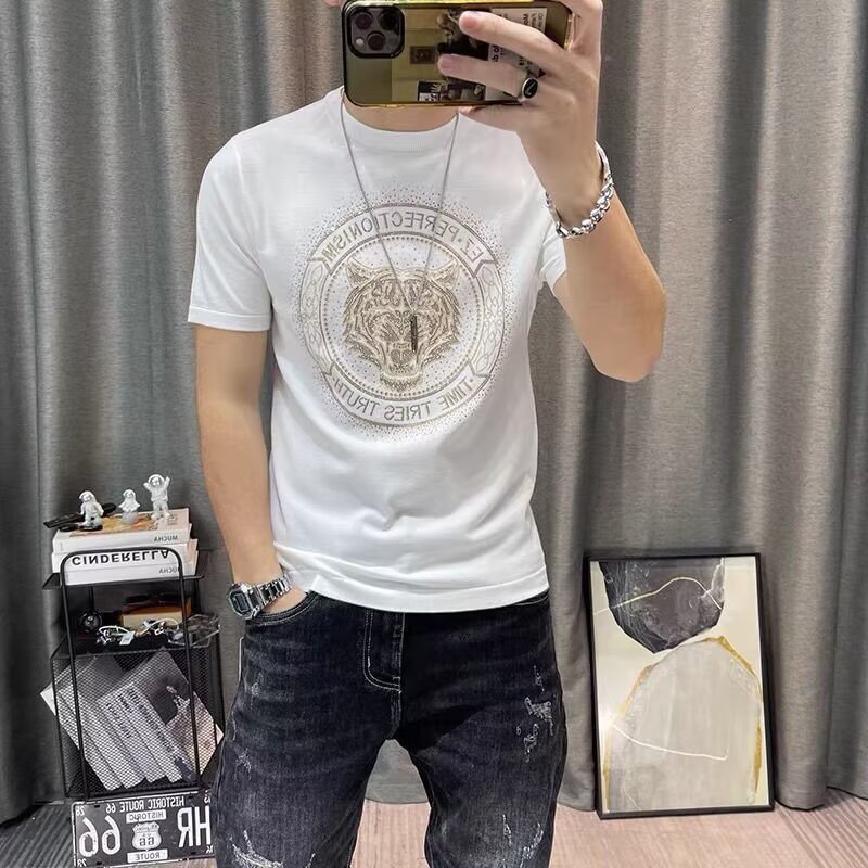 Summer Casual Short-Sleeved Office Fashion Threaded collarr T-Shirt Breathable Mens Clothing