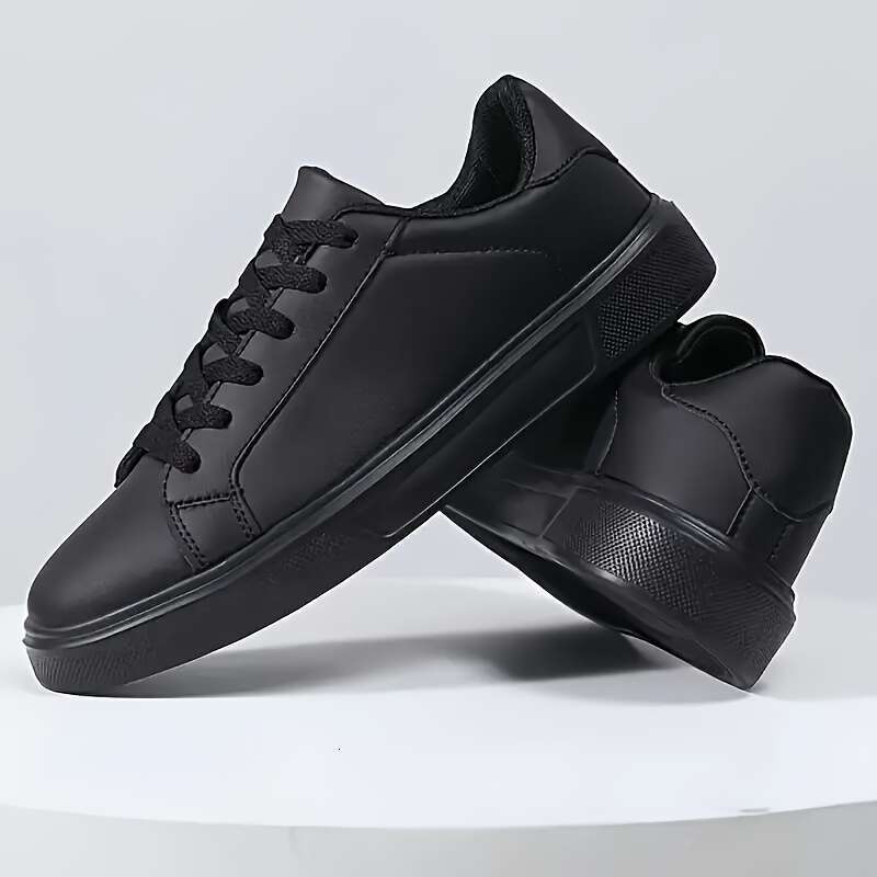 designer shoes men's Classic Black Faux Sneakers, Round Toe Casual Sports Style All-Season Slip-Resistant Durable Shoes with EVA Sole Breathable