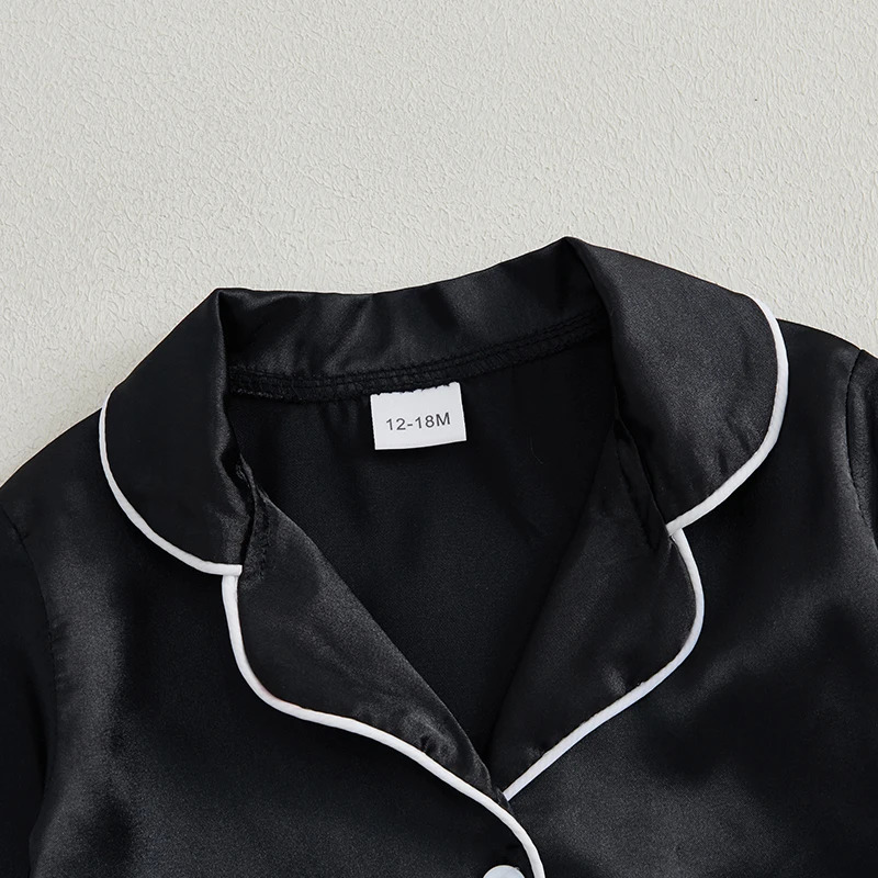 Children Kids Baby Girls Satin Pyjamas Set Baby Sleepwear Pijama Solid Feather Trim Long Sleeve Shirts Pants Pajamas Loungewear 250328