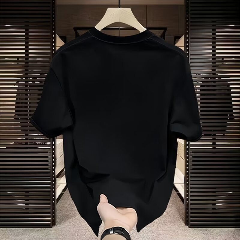 New cotton trend printed T shirt 2025 summer men's half sleeve round neck casual fashion short-sleeved top all match