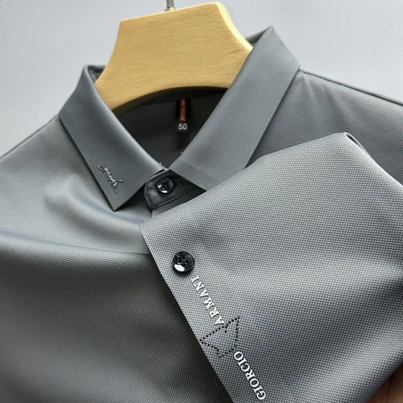 High end embryo fashion polo shirt short sleeved mens summer ice silk seamless breathable casual collar T-shirt 250327