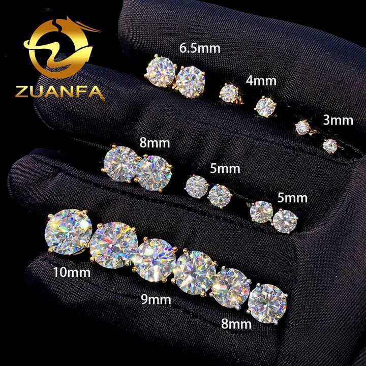 Ice out Spiral back VVS Moissanite Hip Hop S Sier 10K 14K gold Dia round solitaire stud earrings