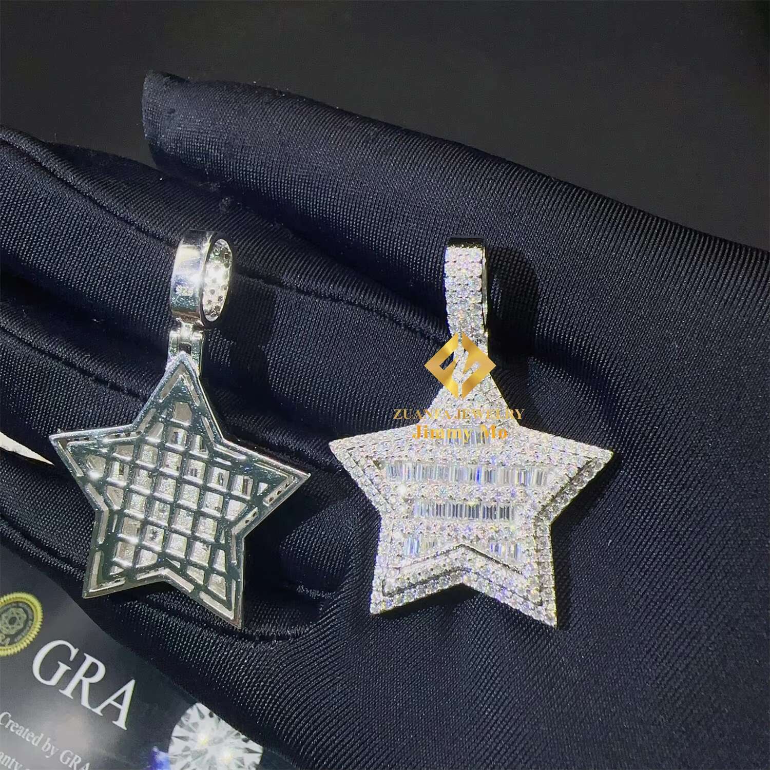 GRA Certificates Pass Diamond Tester Iced Out Fire Jewelry 925 Silver VVS1 Baguette Moissanite Diamond Pendant Necklace Gift