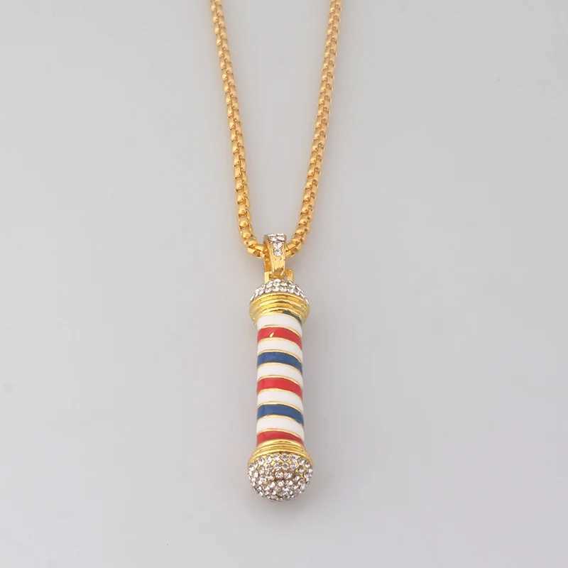 Fashion Barber Shop Pole 3D Barber Pole Chain Pendant Necklace Hip Hop Barber Gothic Jewelry Necklace Y250329