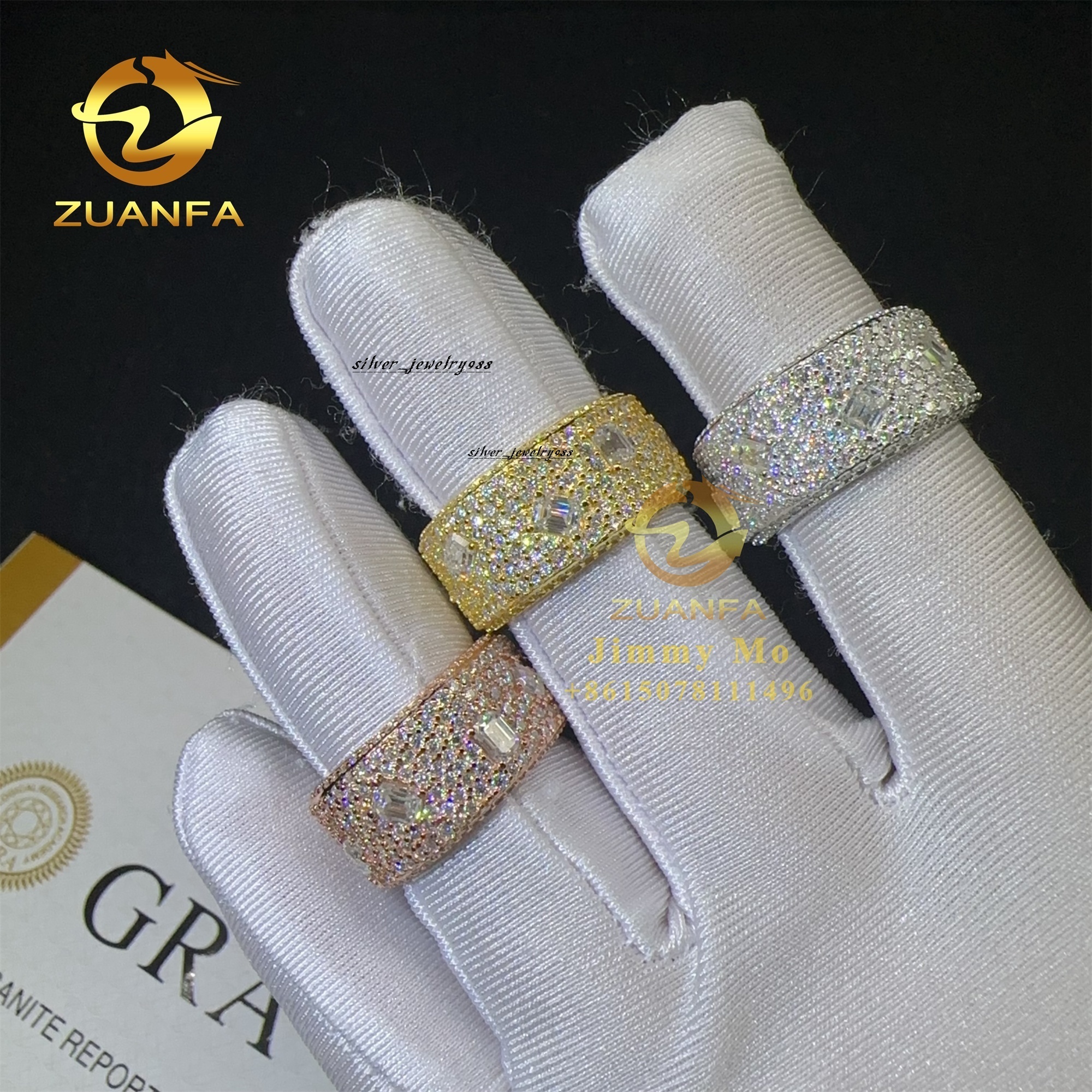 Fashion Rapper Jewelry Buss Down Pass Diamond Tester 925 Sterling Silver Fully Iced Out VVS Moissanite Diamond Eternity Ring Men