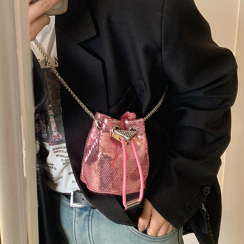of version 3 Korean senior out crossbody fashion sequin bucket pull bundle children's girls small bag