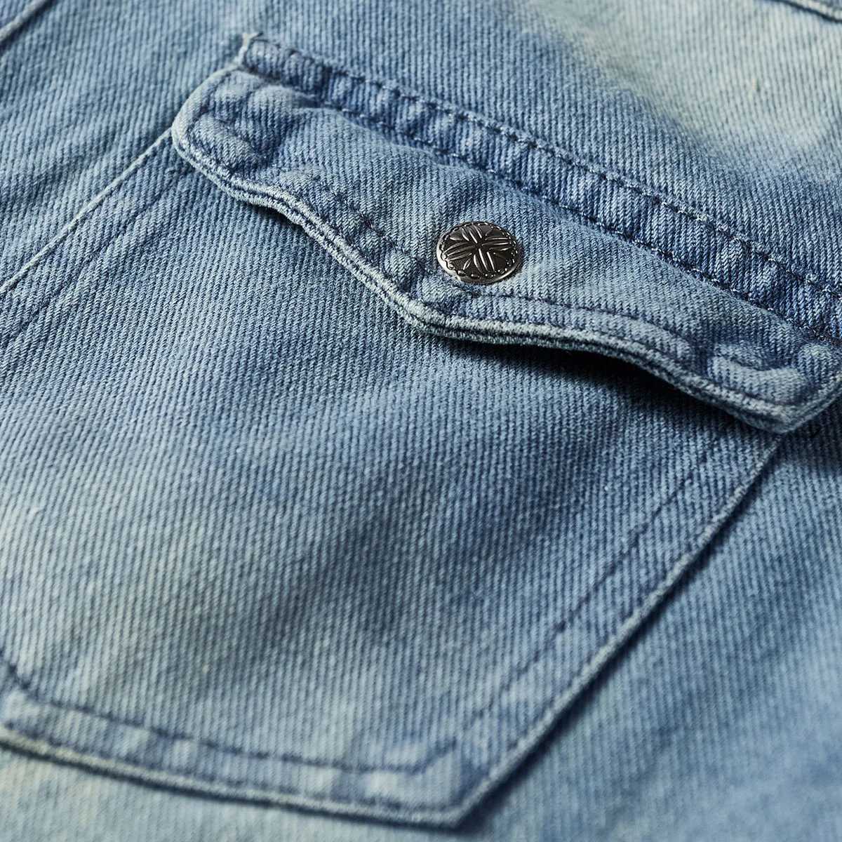 Denim Long Sleeve Shirt Large Luxury Mens Clothing Casual Mens Spring Clothing Collar Open Back Retro Shirt Coat X250329
