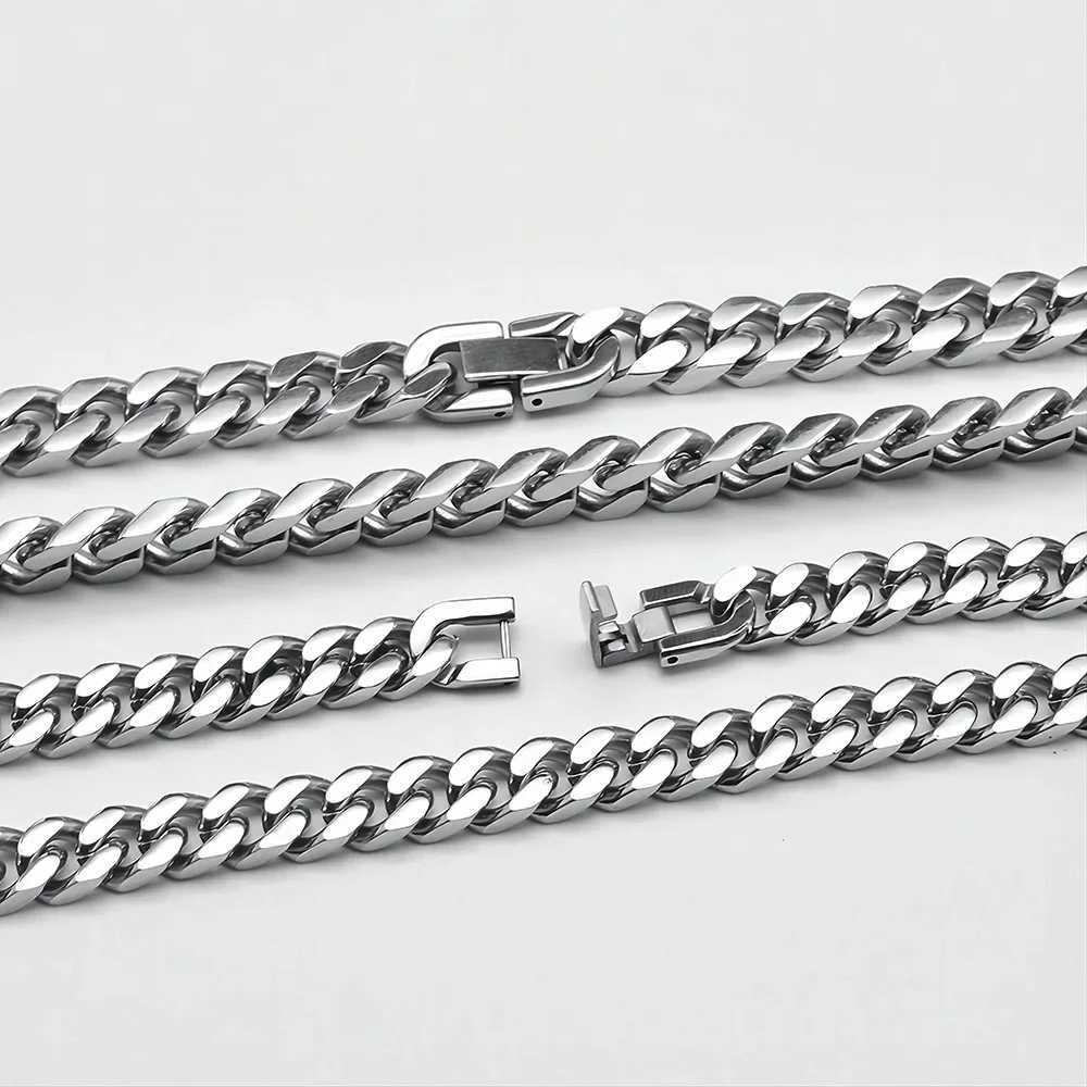 Hip Hop high-quality 316L stainless steel 8mm wide 4-sided polished Cuban chain mens jewelry waterproof necklace Y250329