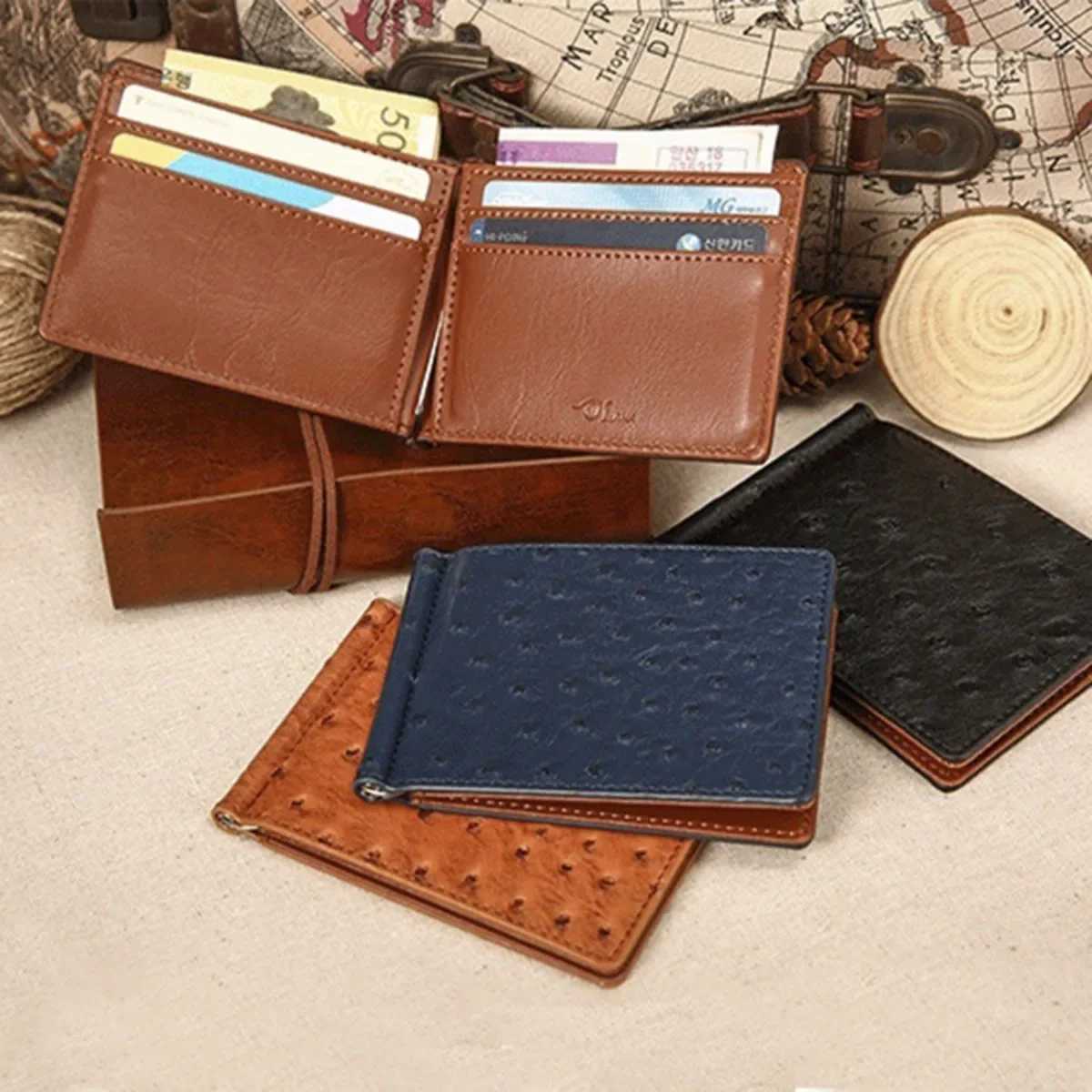 Real Ostrich Skin Men's hot Bifold - Short, Bank Stand, High Quality Leather Wallet