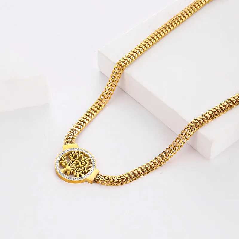 316L stainless steel thick chain with miniature inlaid zircon life tree pendant hip-hop womens necklace Y250329