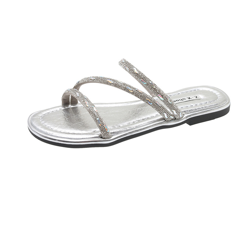 Designer free Shipping slippers One line cooldown Flat bottomed sandals rhinestone Versatile external shoes HOT 2025