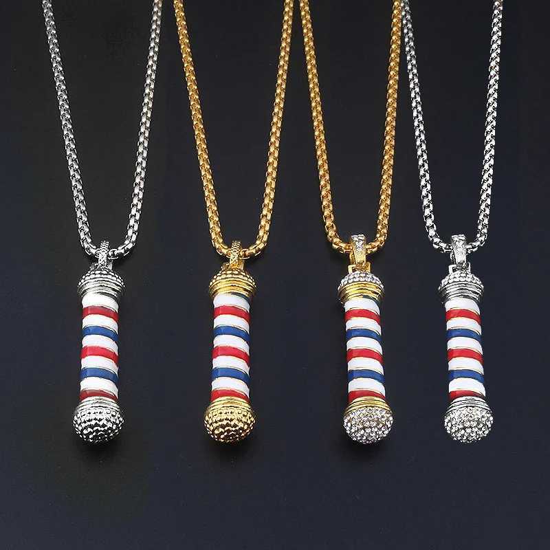 Fashion Barber Shop Pole 3D Barber Pole Chain Pendant Necklace Hip Hop Barber Gothic Jewelry Necklace Y250329